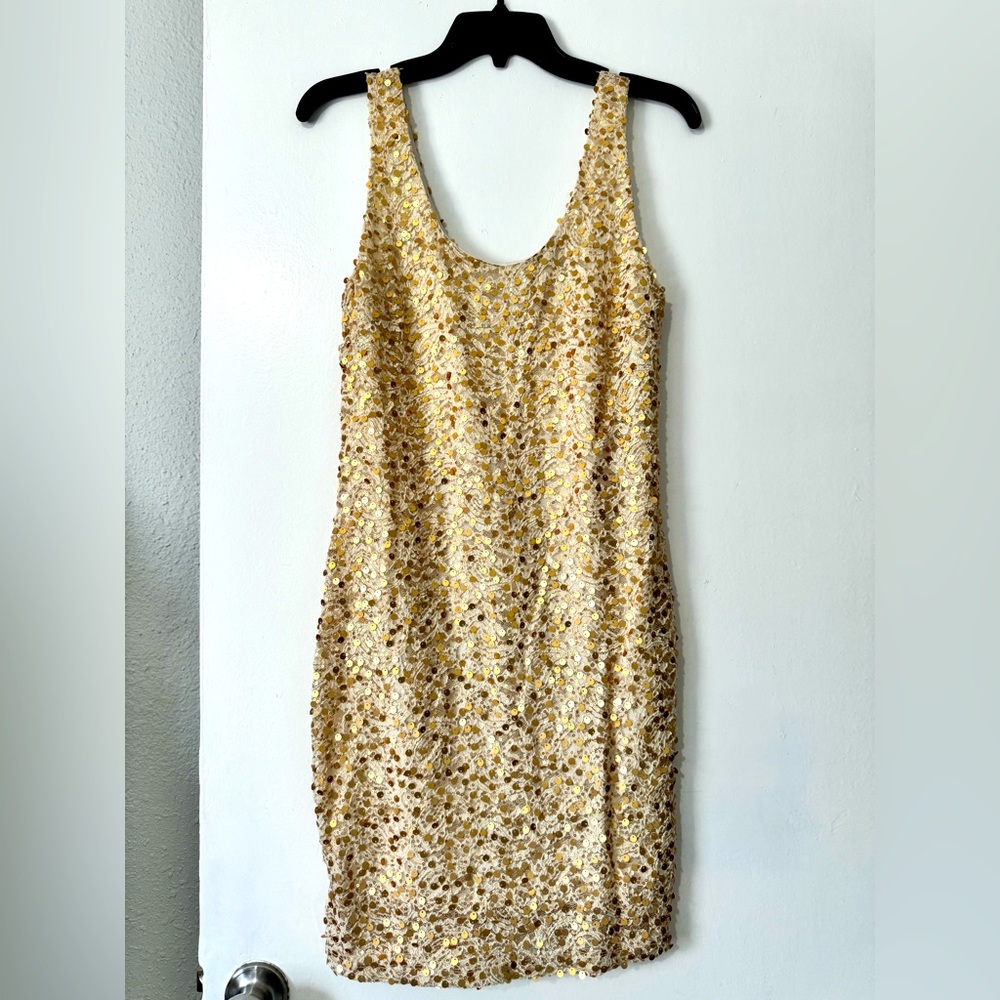 Forever 21 Gold & White Sequin Dress (L)